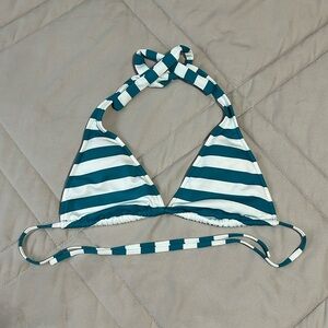Teal & White Striped Bikini Top